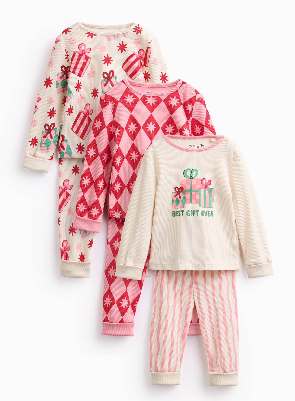Christmas Print Pyjamas 3-Pack Up to 1 mth - Image 1
